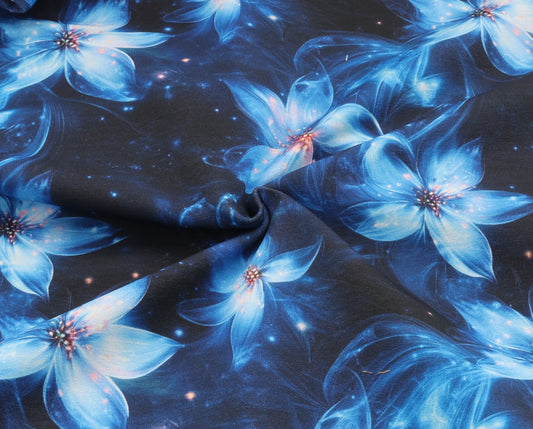 Flowers Blue French Terry 48cm Stofflänge