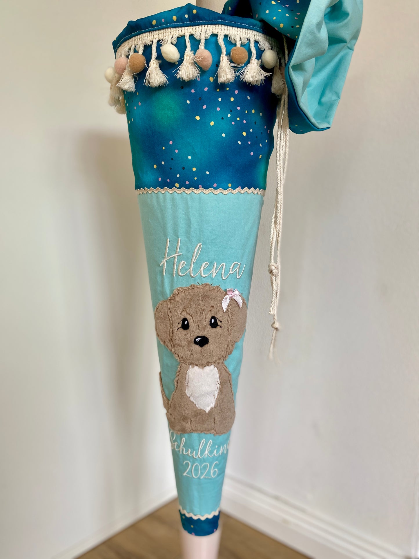 Schultüte Hund - türkis - bestickt - mamili handmade