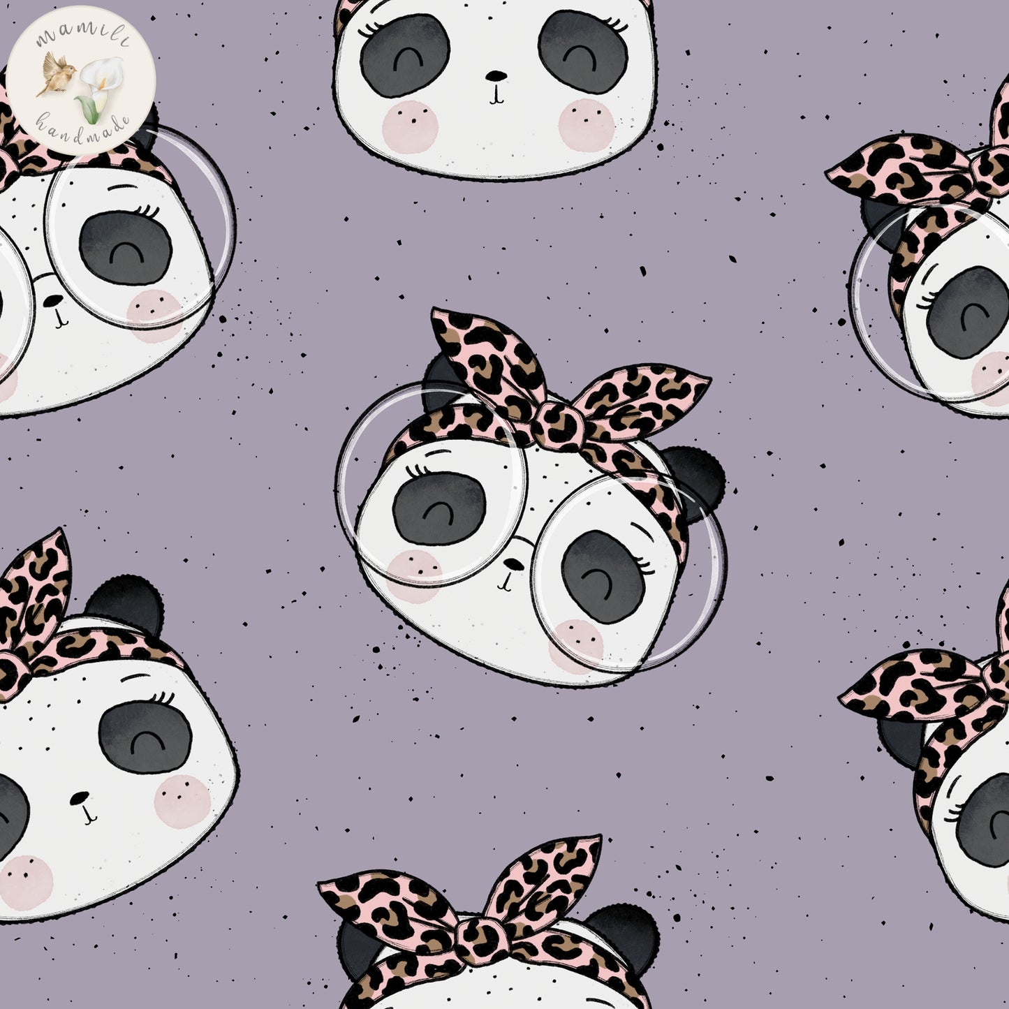 Stoffdesign Panda Love in lila Katzengold Design.