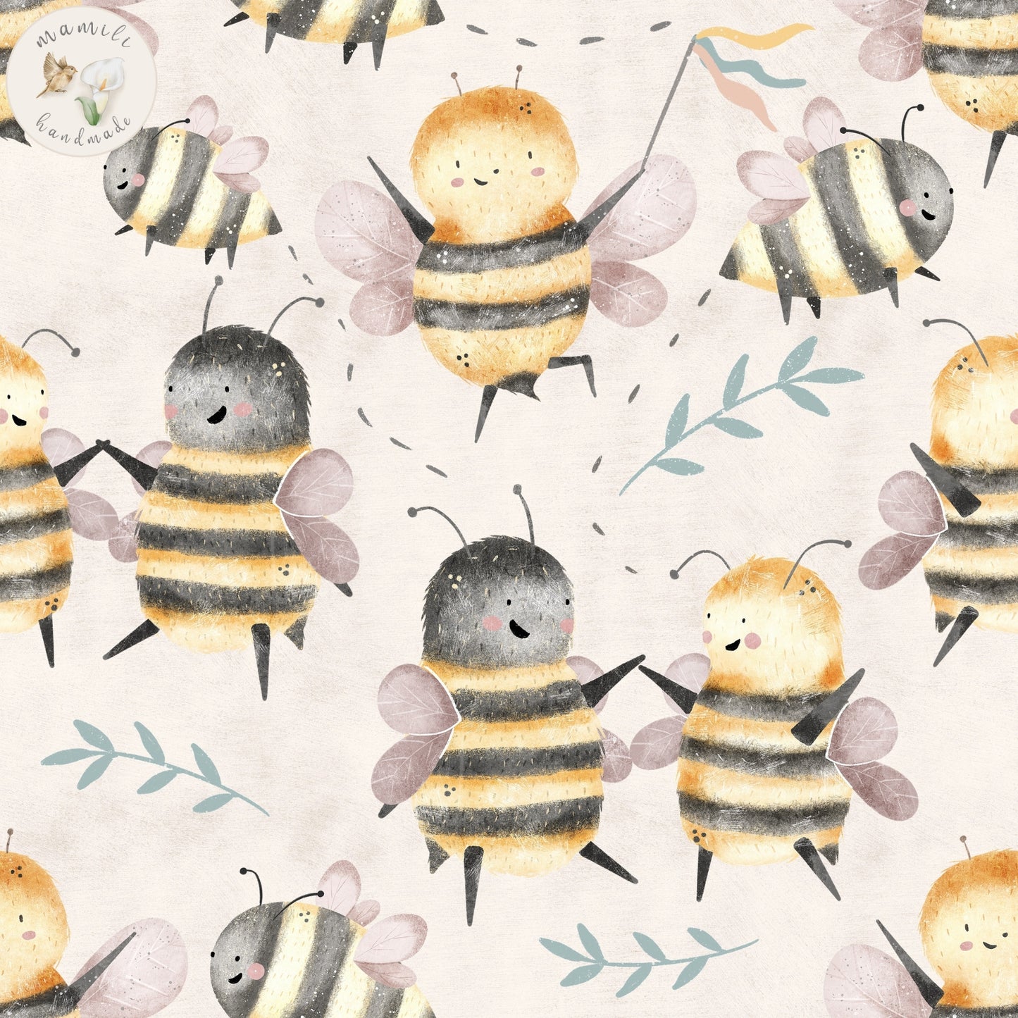 Biostoff mit Bienen auf hellen Hintergrund.