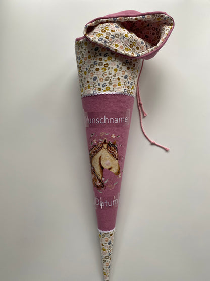 Schultüte Pferd personalisiert rosa 70cm | sofort versandbereit