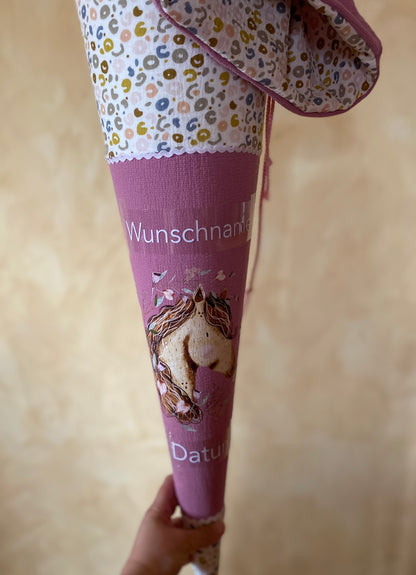 Schultüte Pferd personalisiert rosa 70cm | sofort versandbereit