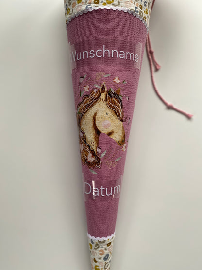 Schultüte Pferd personalisiert rosa 70cm | sofort versandbereit