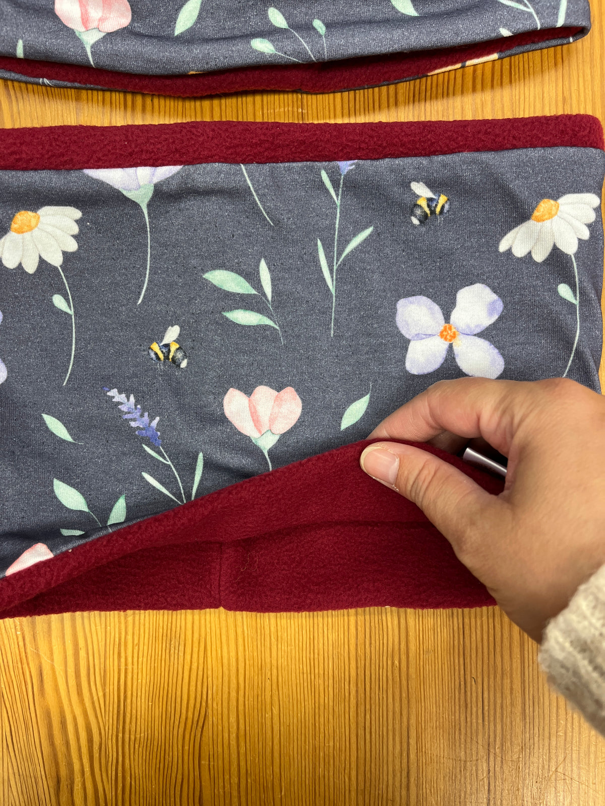 Mütze und Loop Blumen navy | warm gefüttert | Gr. KU 54/55