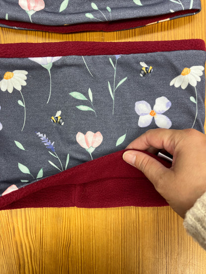 Mütze und Loop Blumen navy | warm gefüttert | Gr. KU 54/55