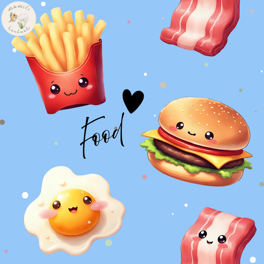 Jersey, French Terry Food (Bio) Pommes und Hamburger + 12 weitere Stoffarten
