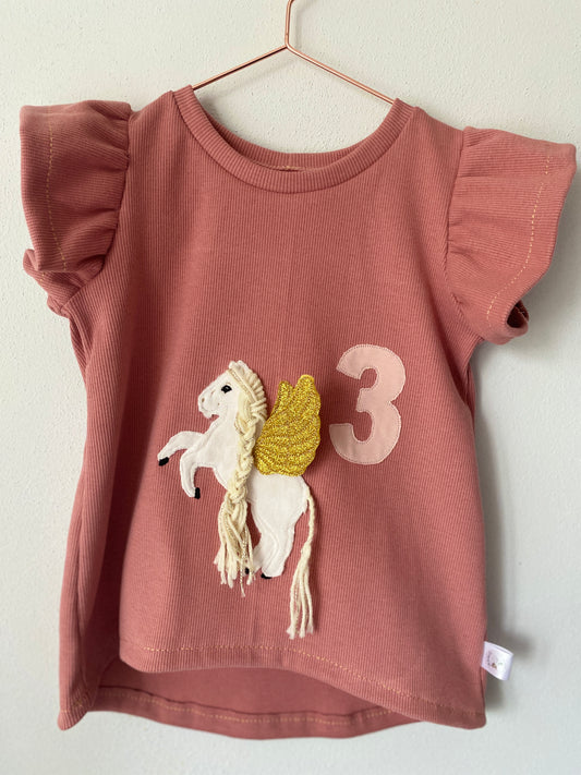 Geburtstagsshirt | Stickerei Pegasus | Gr. 62 - 146 | Rib Jersey | rosa