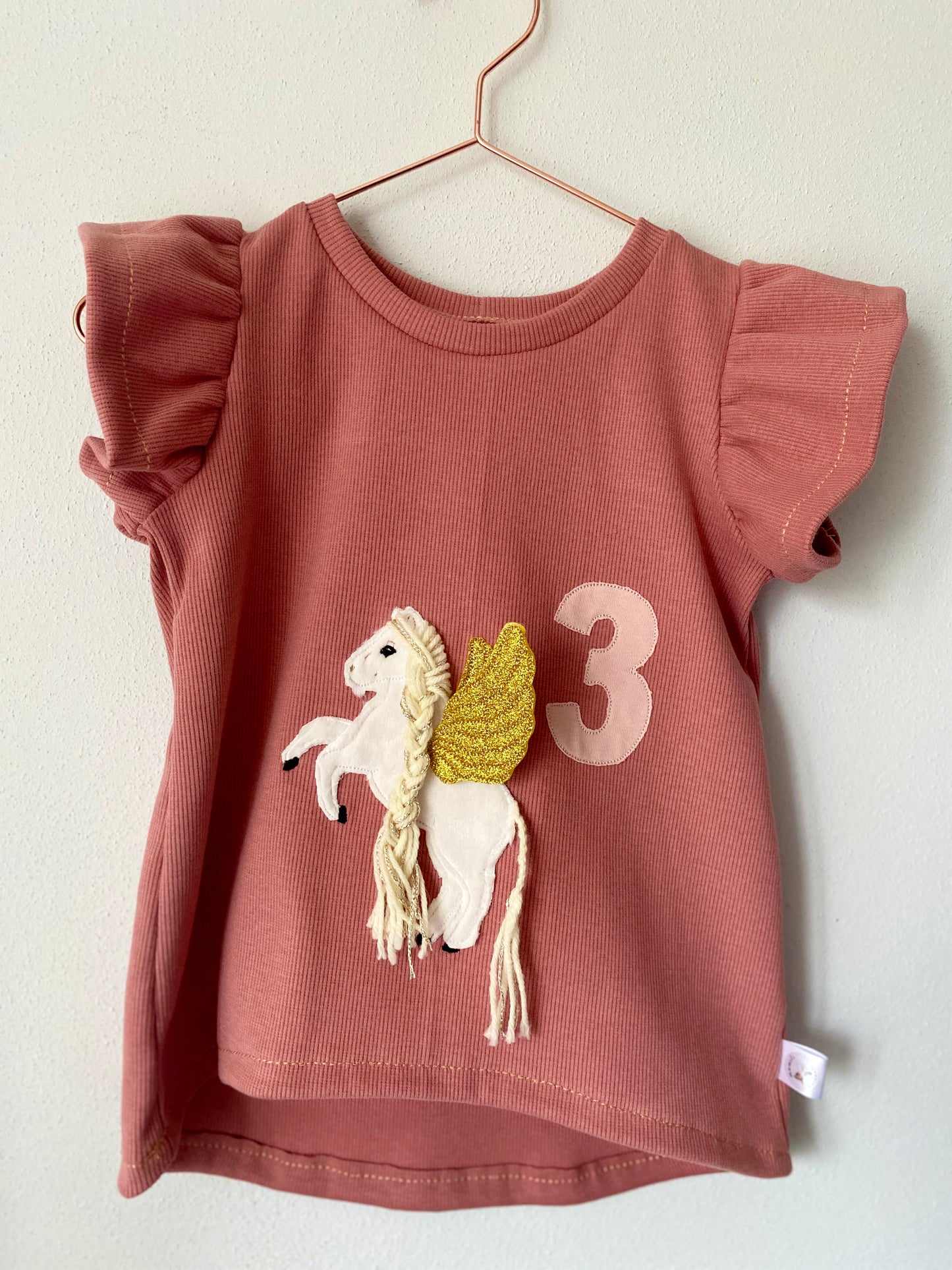 Geburtstagsshirt | Stickerei Pegasus | Gr. 62 - 146 | Rib Jersey | rosa