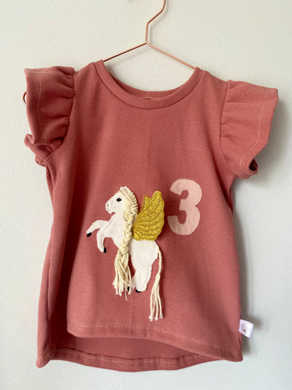 Geburtstagsshirt | Stickerei Pegasus | Gr. 62 - 146 | Rib Jersey | rosa
