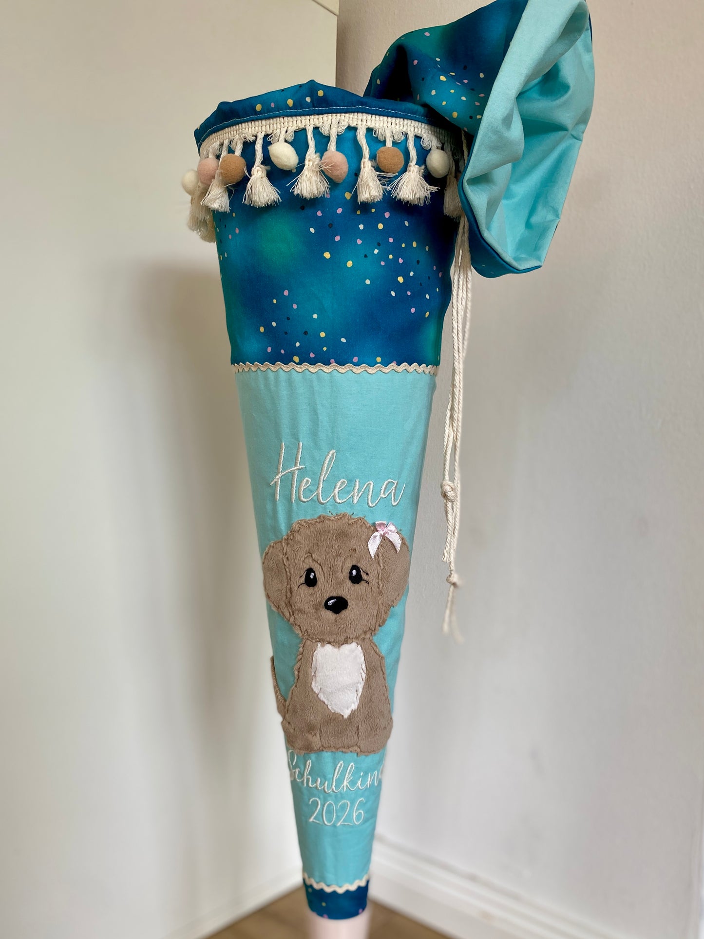 Schultüte Hund - türkis - bestickt - mamili handmade