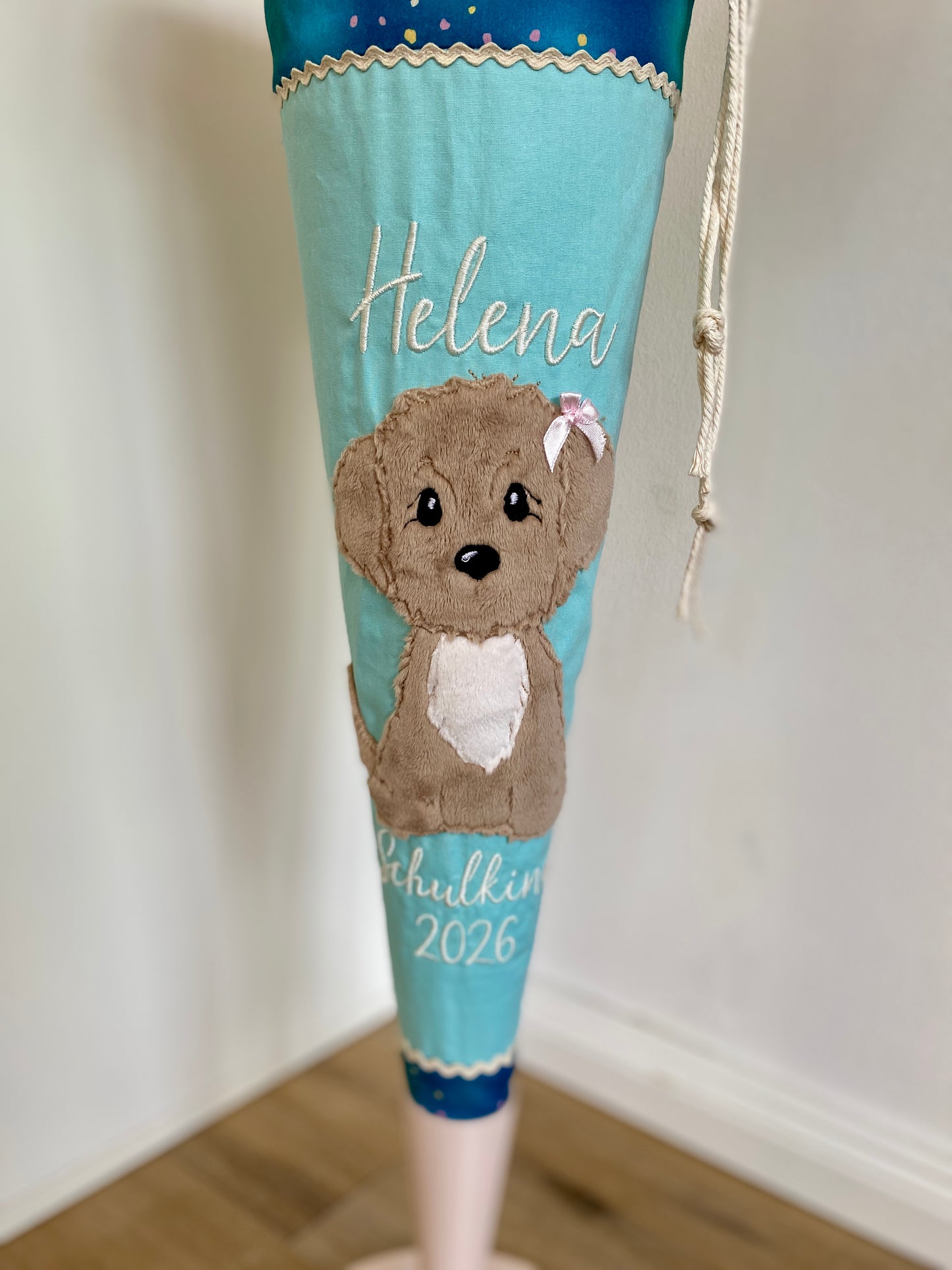 Schultüte Hund - türkis - bestickt - mamili handmade