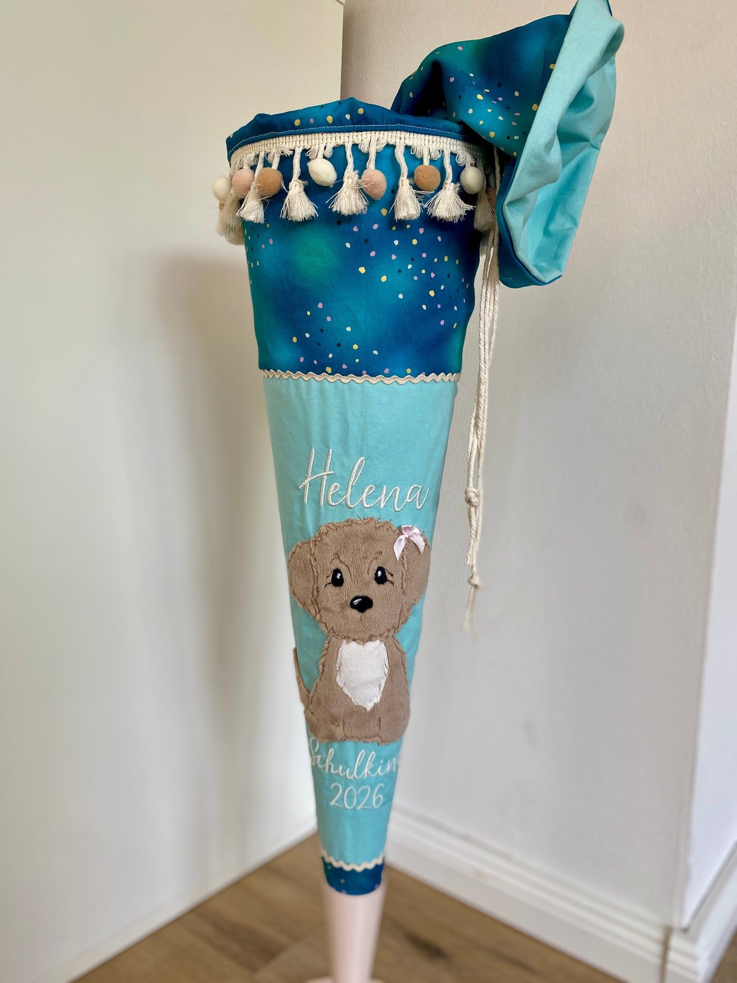 Schultüte Hund - türkis - bestickt - mamili handmade