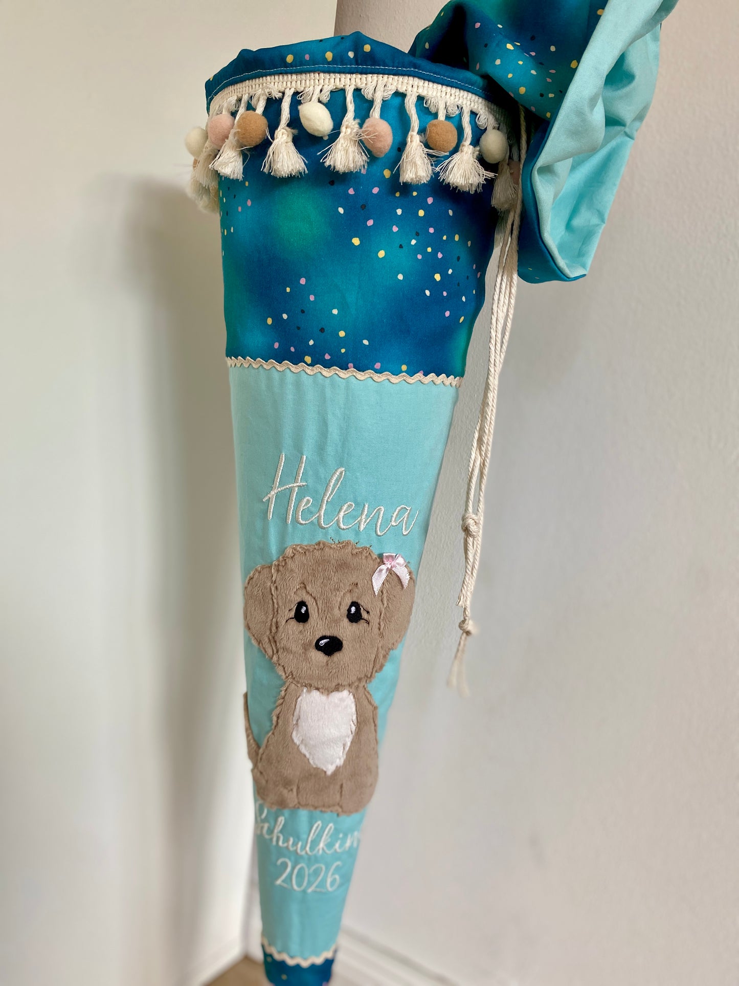 Schultüte Hund - türkis - bestickt - mamili handmade