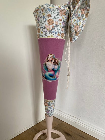 Schultüte Meerjungfrau personalisiert rosa 70cm | sofort versandbereit