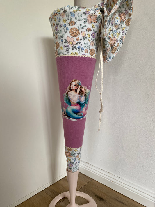 Schultüte Meerjungfrau personalisiert rosa 70cm | sofort versandbereit