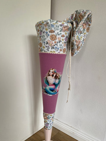 Schultüte Meerjungfrau personalisiert rosa 70cm | sofort versandbereit