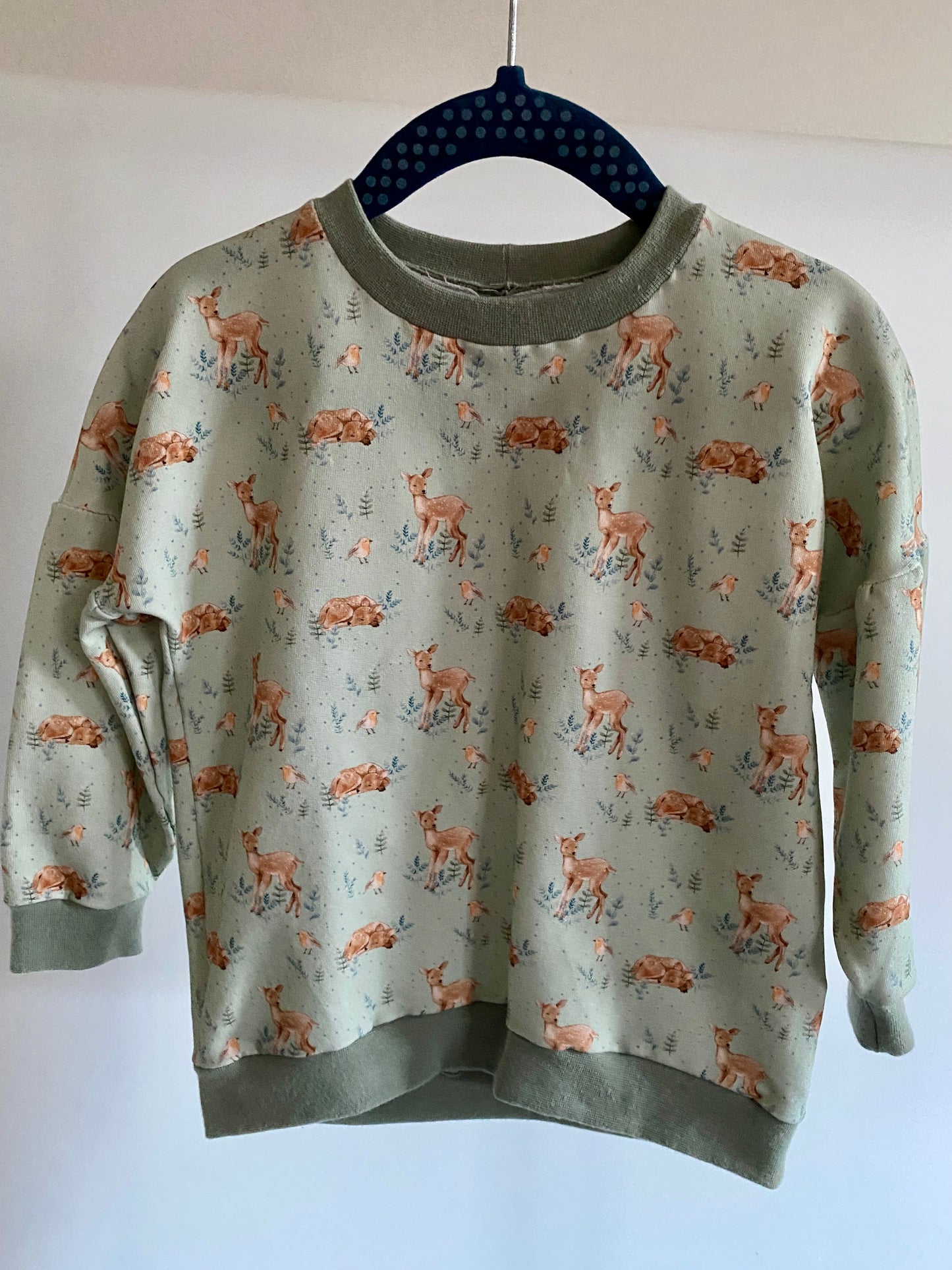 genähter Pullover Fawn and Robin Motiv.