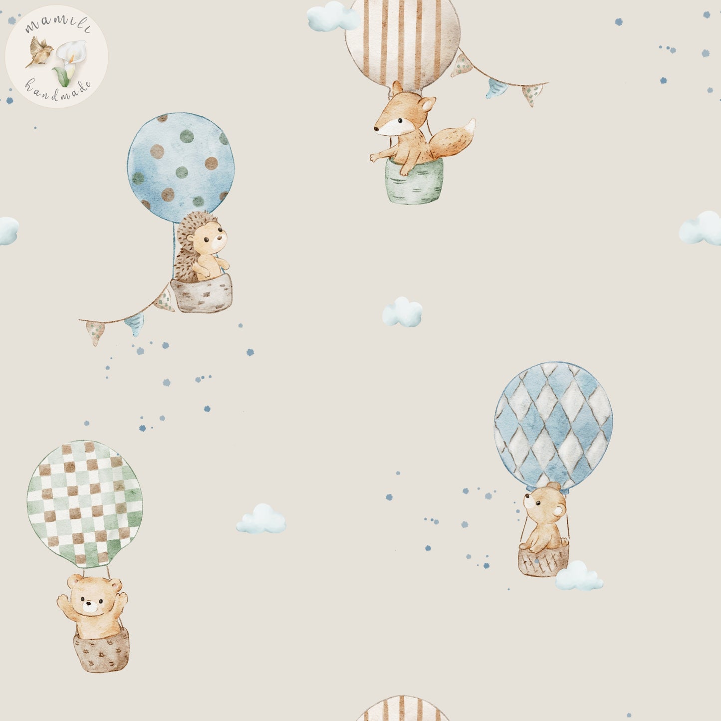 Bio Stoff Tiere im Heißluftballon.