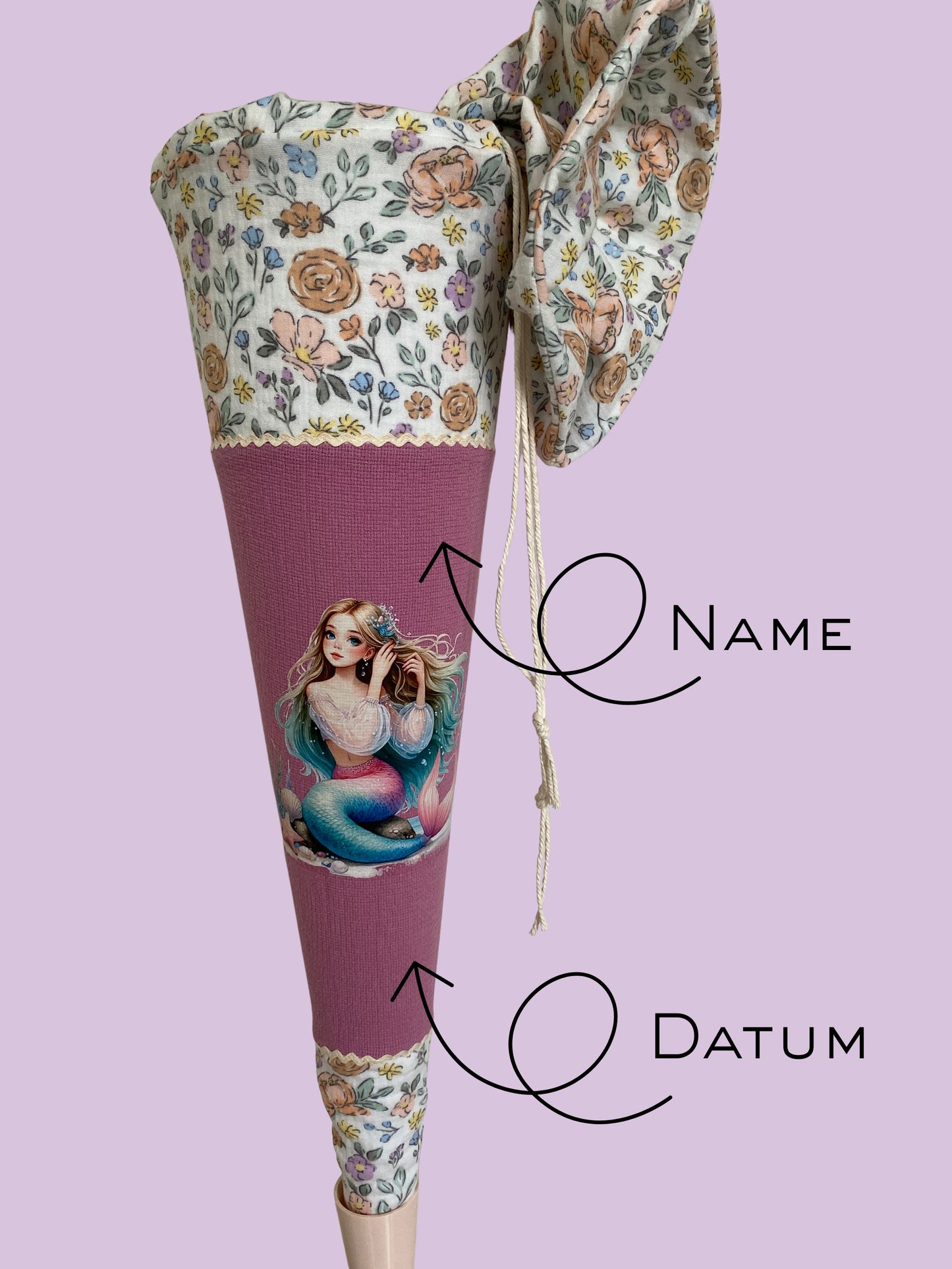 Schultüte Meerjungfrau personalisiert rosa 70cm | sofort versandbereit