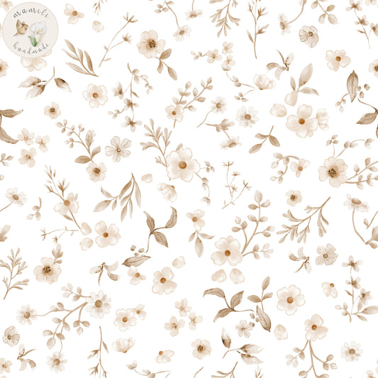 Bio Stoff Blumen in der Farbe beige.