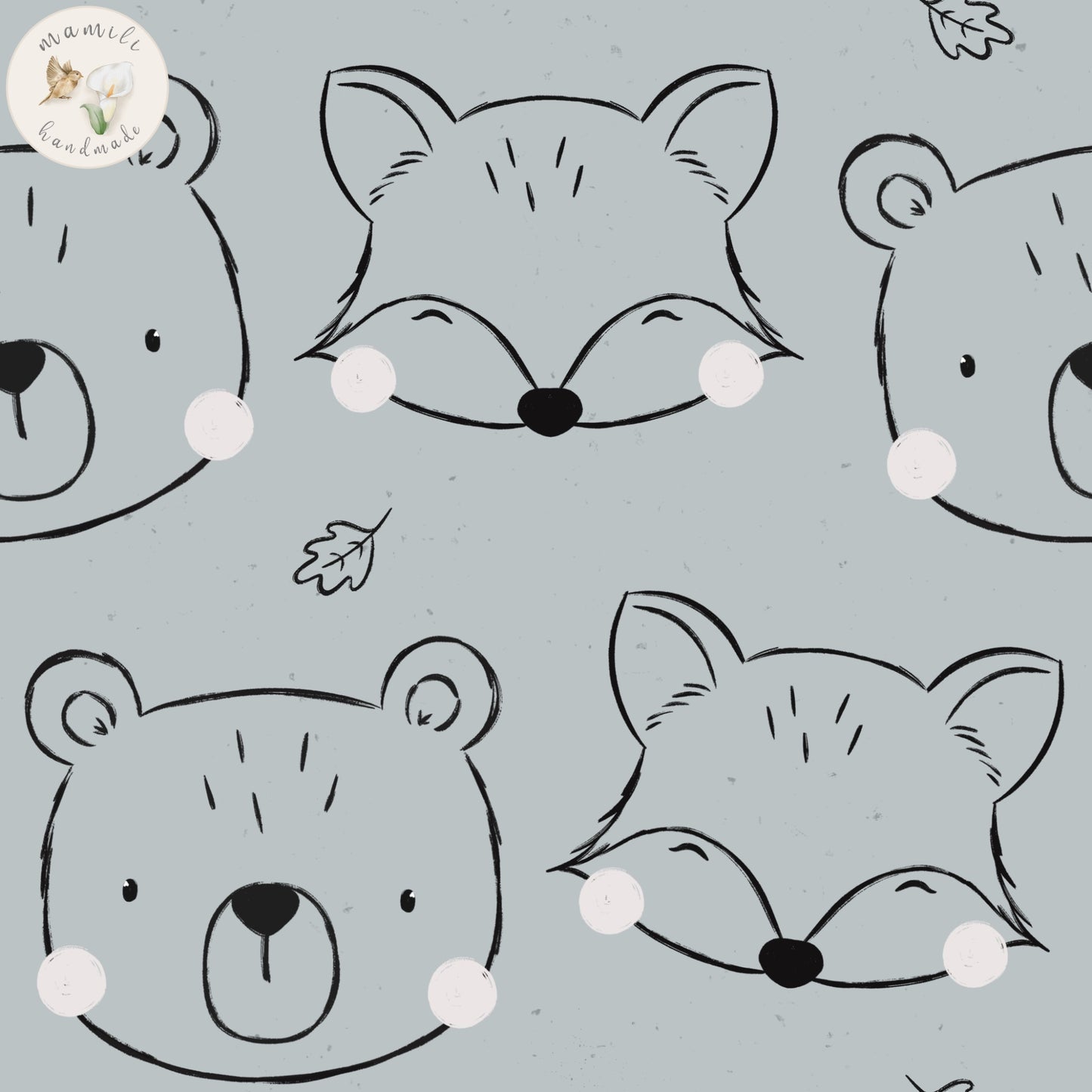 Stoff Waldtier Köpfe auf grünem Hintergrund.