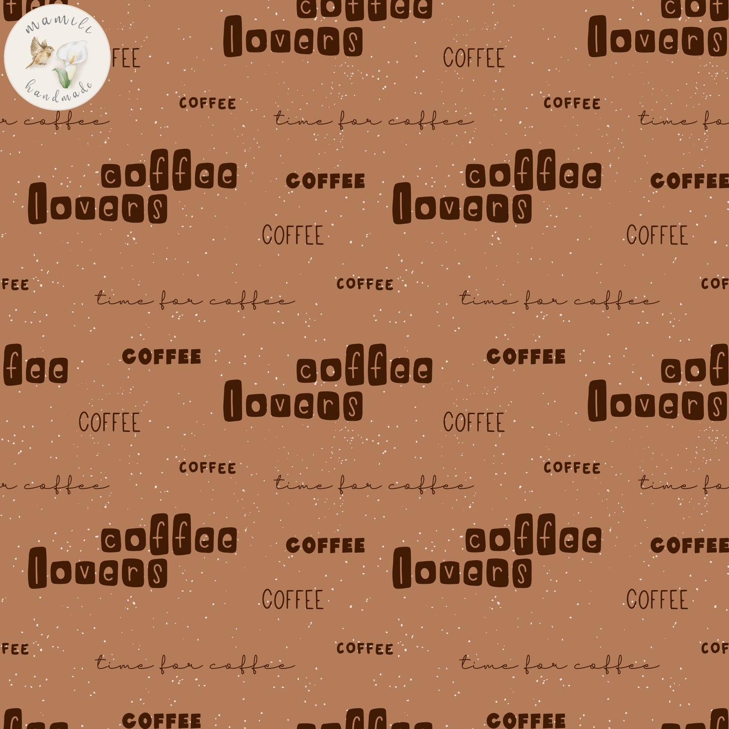 Biostoff mit Schriftzügen Coffee Lovers mit braunem Hintergrund.