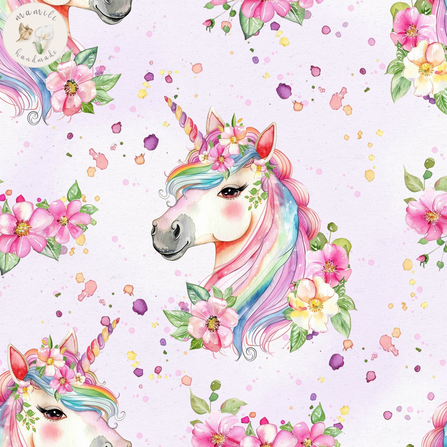 Stoff Einhorn in Regenbogenfarben.