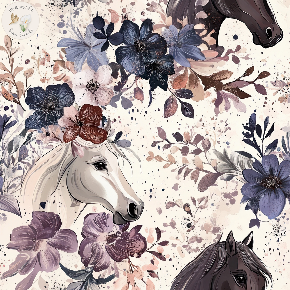Jersey, French Terry Horse and Flowers (Bio) + 12 weitere Stoffarten