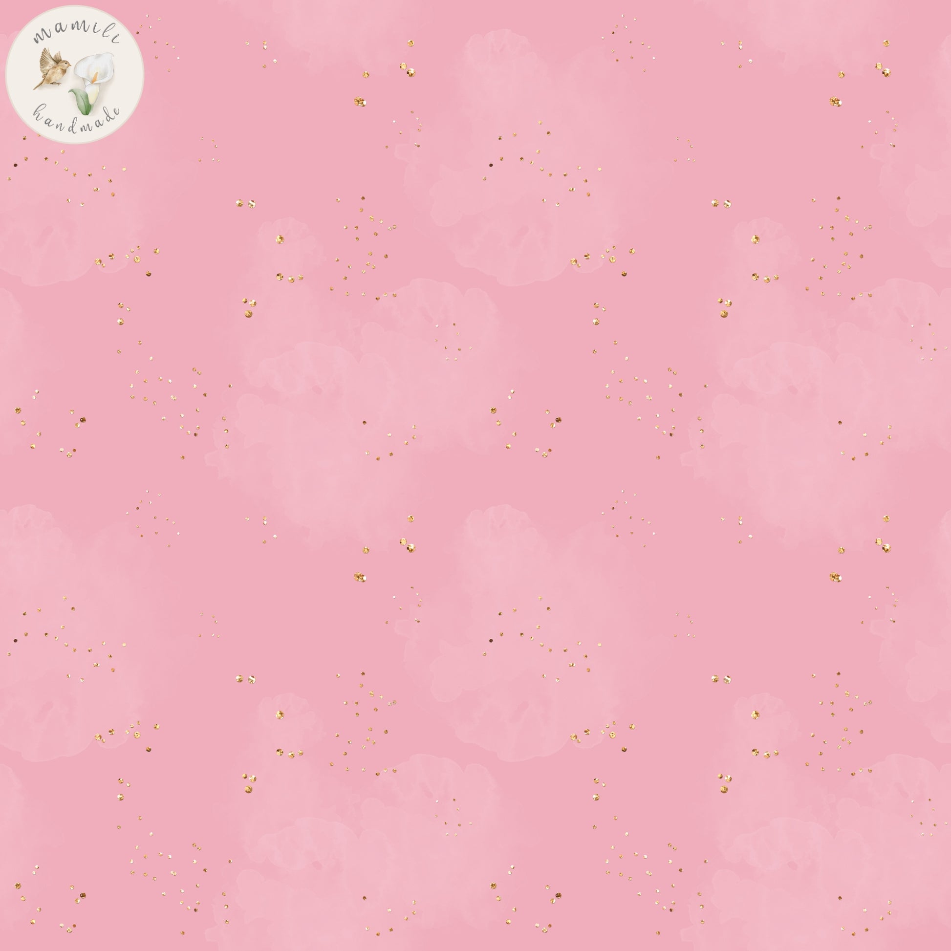 Biostoff in rosa mit kleinen goldfarbenen Punkten.