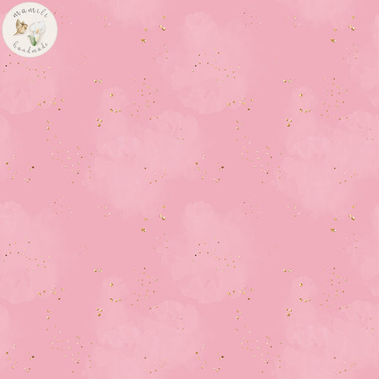 Biostoff in rosa mit kleinen goldfarbenen Punkten.