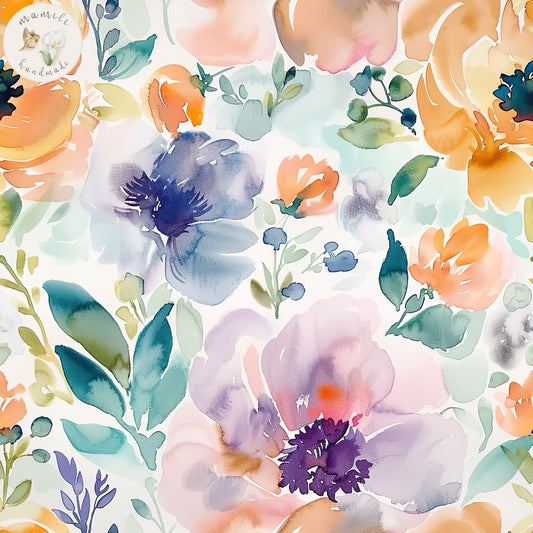 Bio Stoff Blumen im Aquarell Design.