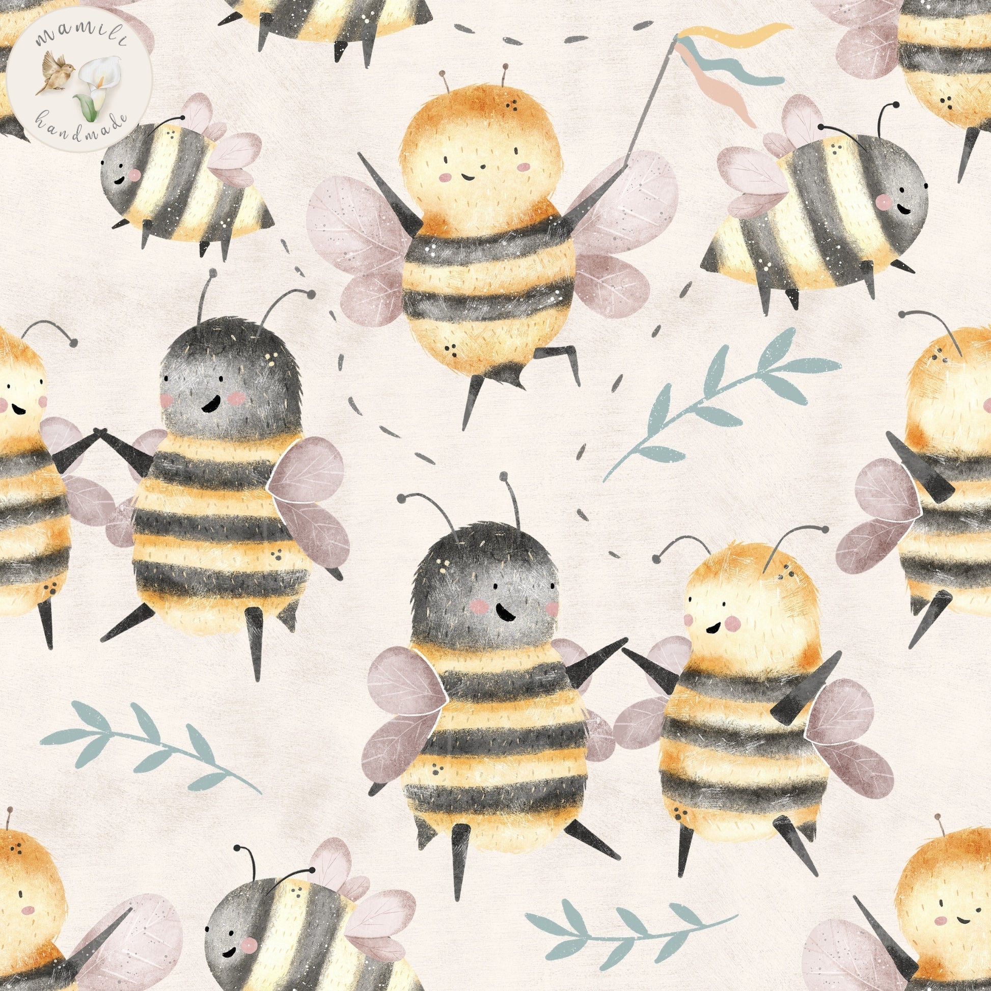 Biostoff mit Bienen auf hellen Hintergrund.