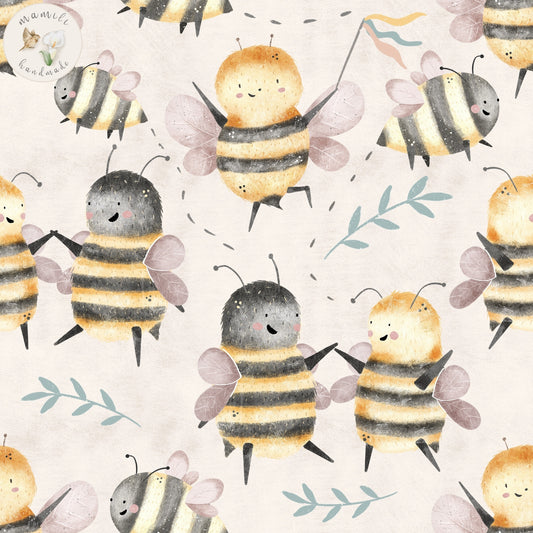 Biostoff mit Bienen auf hellen Hintergrund.