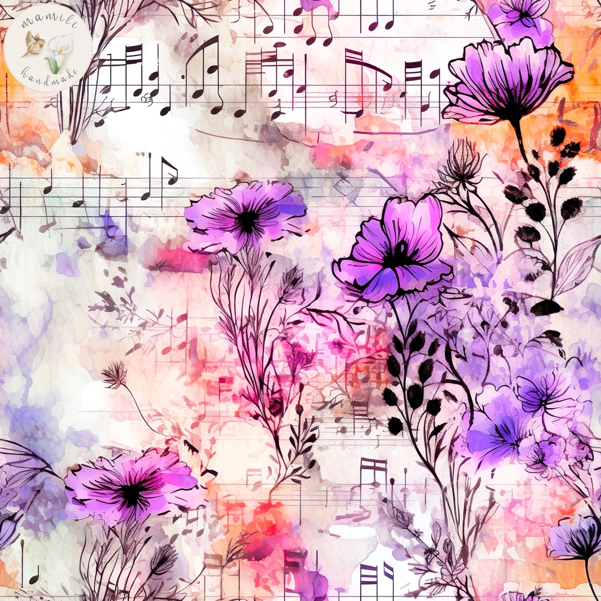 Blumen Stoff mit Noten