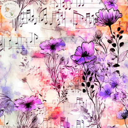 Blumen Stoff mit Noten