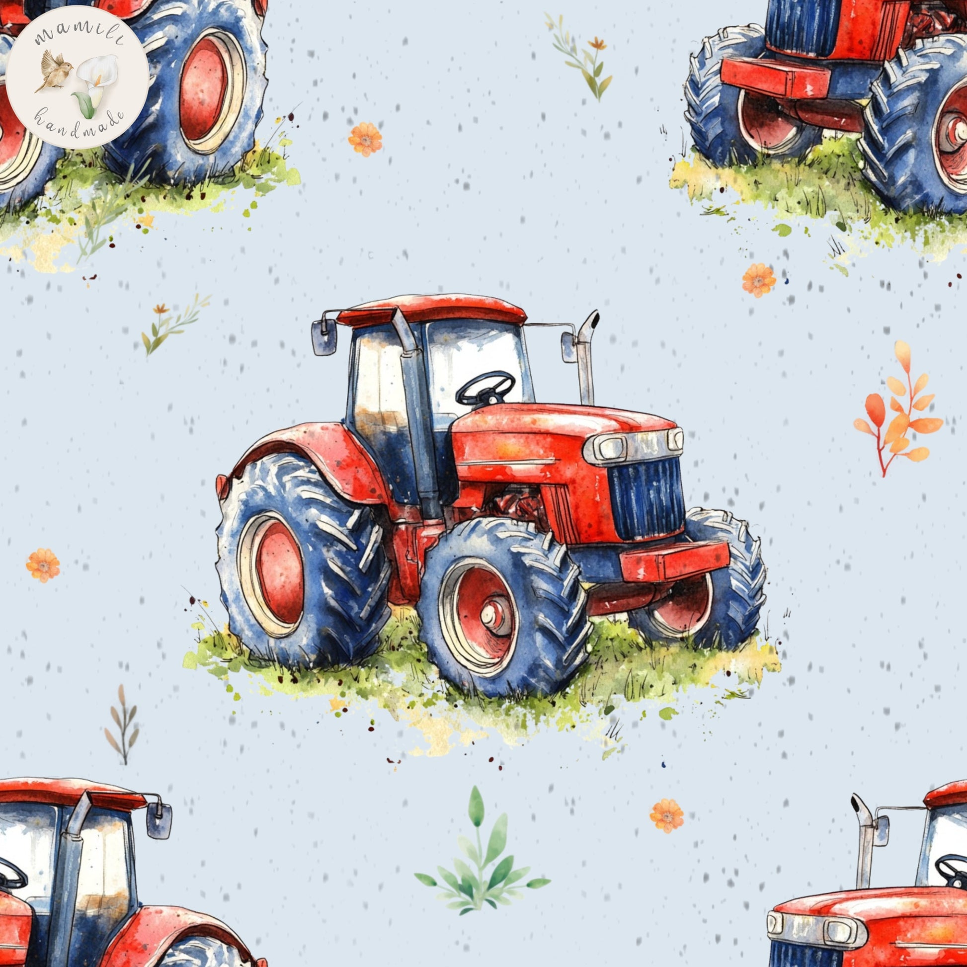 Biostoff roter Traktor auf blau grauem Hintergrund