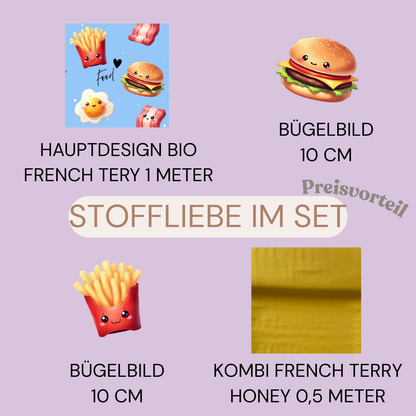 Jersey, French Terry Food (Bio) Pommes und Hamburger + 12 weitere Stoffarten