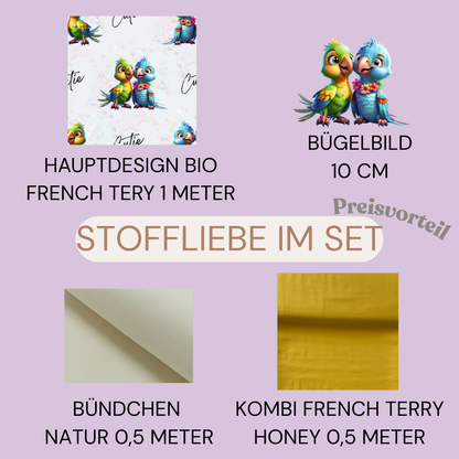 Jersey, French Terry Papageien (Bio) + 12 weitere Stoffarten